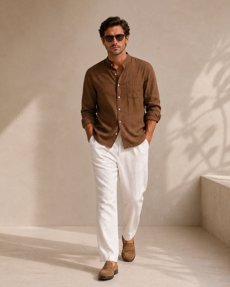Lucca Cotton Band-Collar Shirt