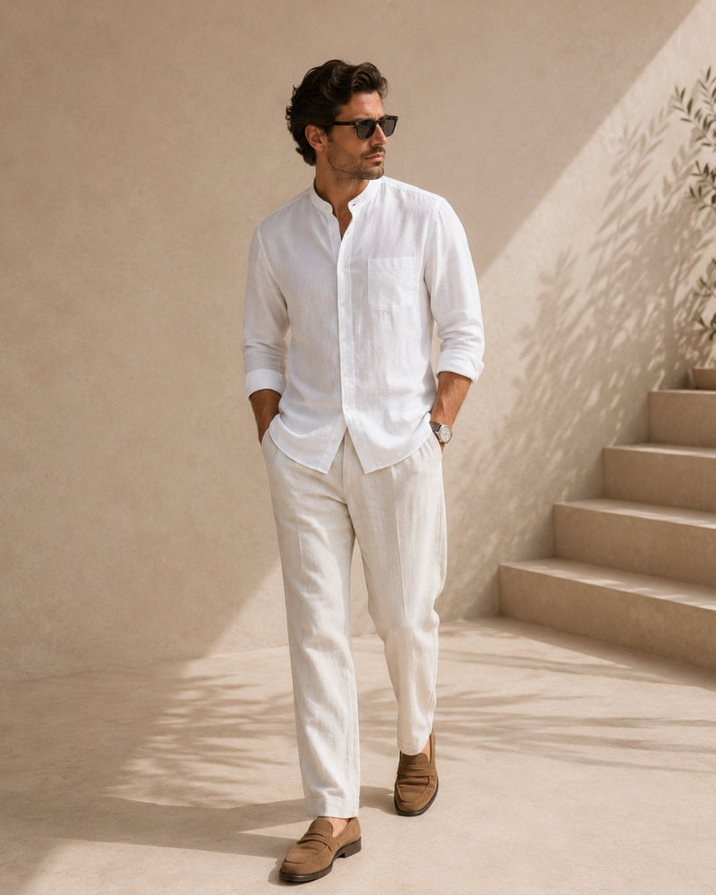 Lucca Cotton Band-Collar Shirt
