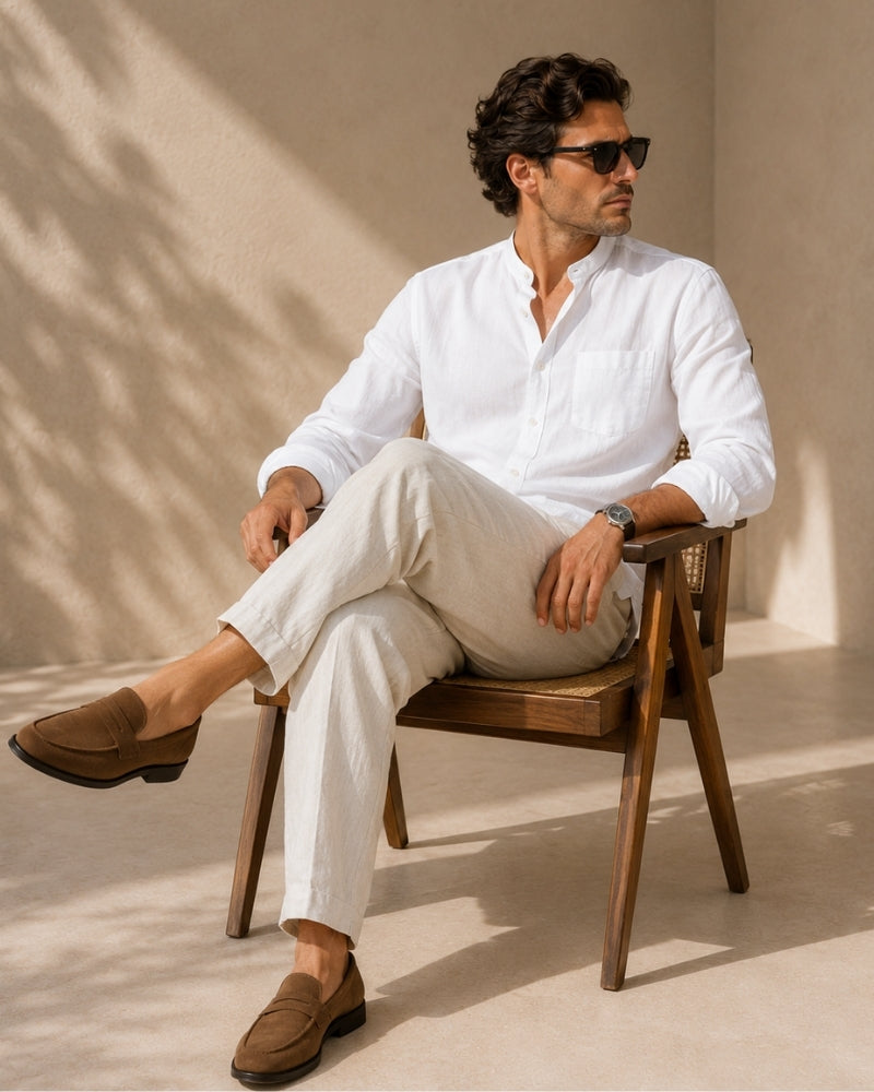 Lucca Cotton Band-Collar Shirt