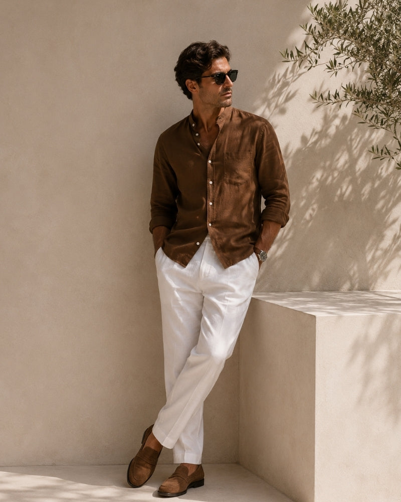Lucca Cotton Band-Collar Shirt